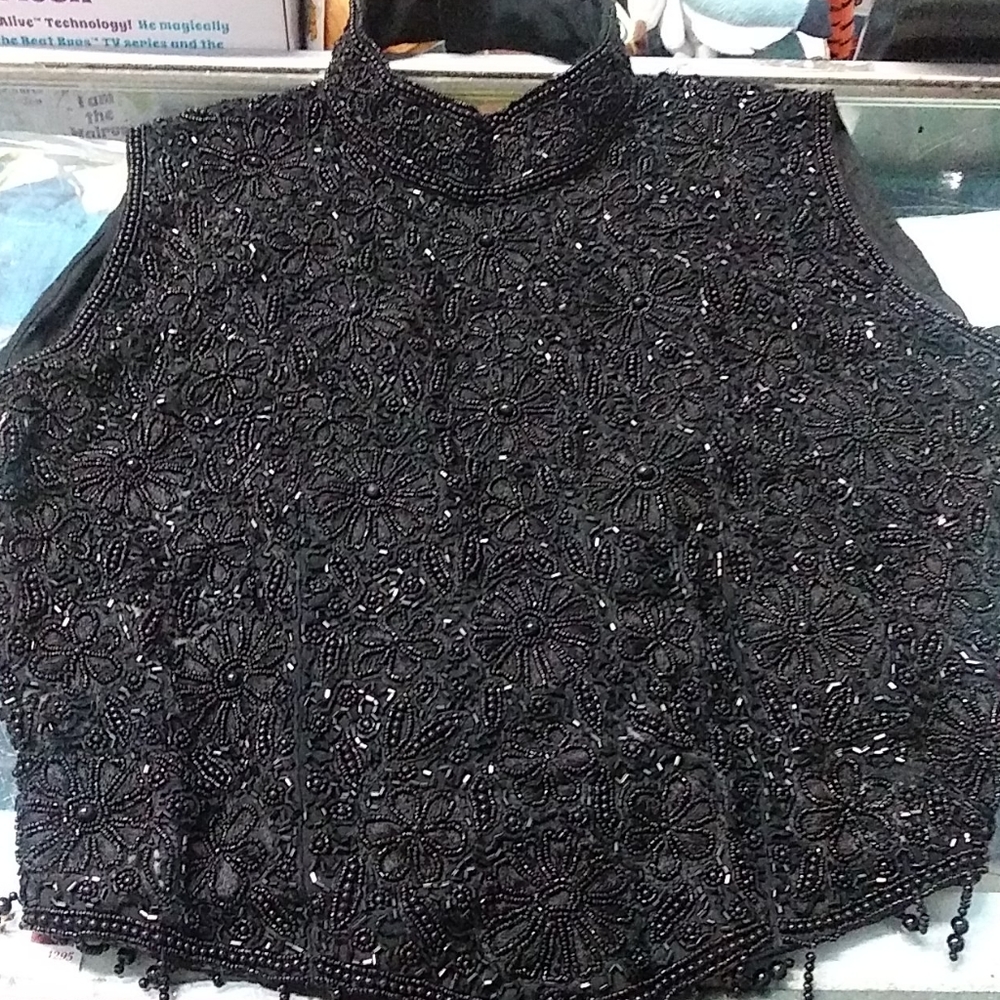 Beaded mesh dressy top